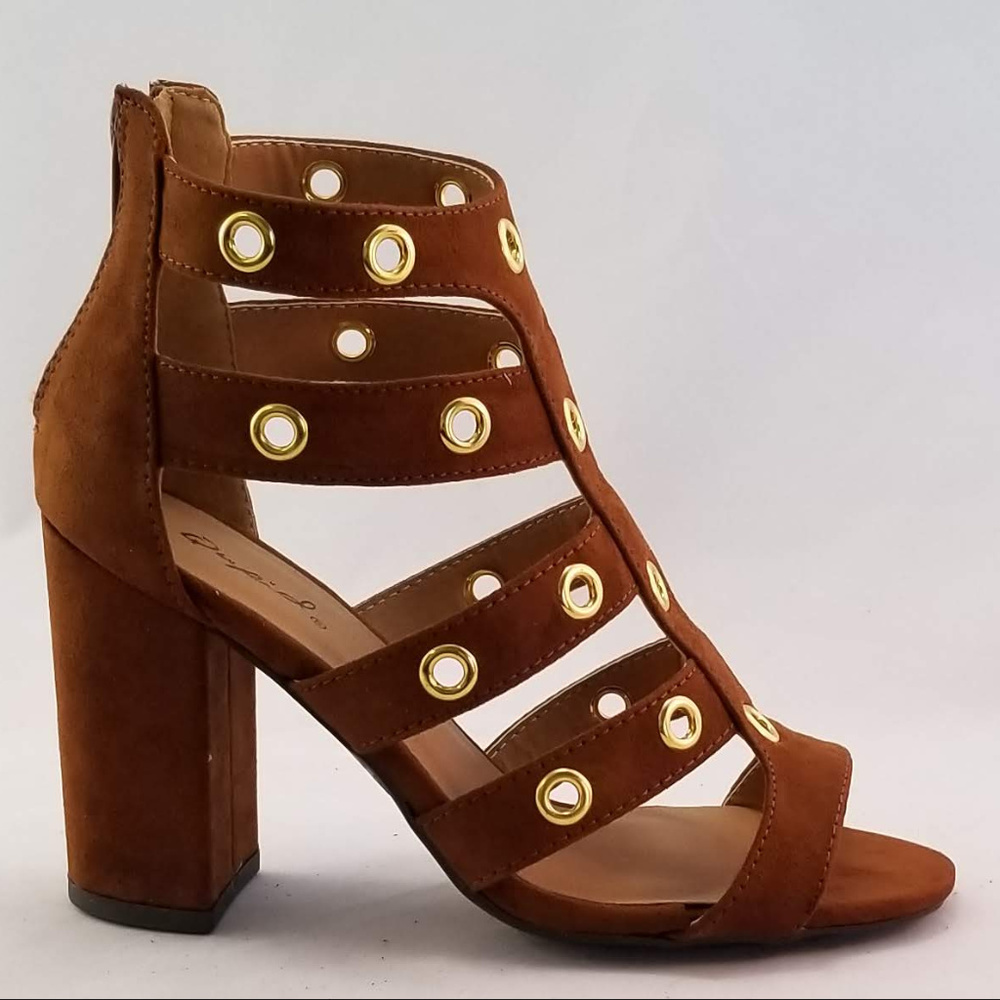 Qupid Women's Chester Gladiator Sandal Dark Rust